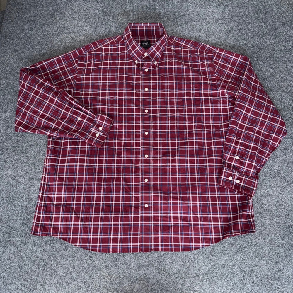 Jos. A. Bank Traveler Mens XXL Red Plaid Button Down Shirt Long Sleeve Casual